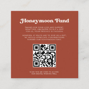 Carte D'accompagnement Stylish retro Terracotta Honeymoon fund Code QR