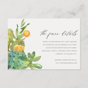 Carte D'accompagnement Succulent Cactus Foliage Jaune Détails du Mariage