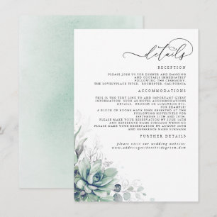 Carte D'accompagnement Succulent Verdure Argent Feuille Détails Mariage