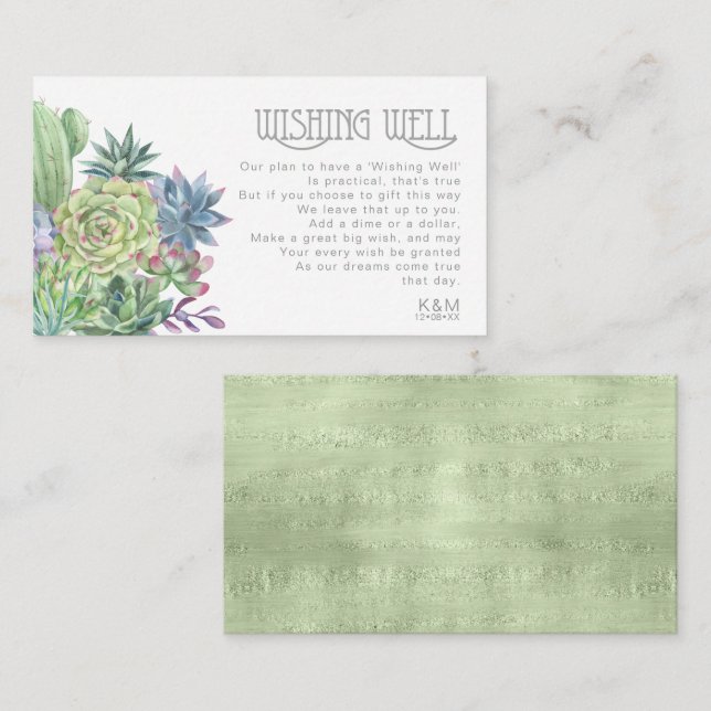 Carte D'accompagnement Succulents et mousseux Wishing Well V1 Green ID515 (Devant / Derrière)