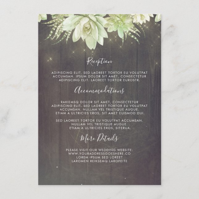 Carte D'accompagnement Succulents Rustic Mariage Information Invité (Devant)