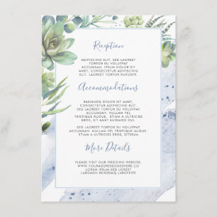 Carte D'accompagnement Succulents Verdure Dusty Blue Informations Mariage