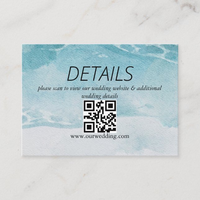 Carte D'accompagnement Summer Blue Beach Wedding Code QR (Devant)