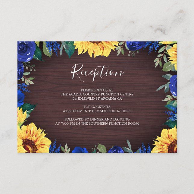 Carte D'accompagnement Sunflower Blue Rose Bordure Réception de mariage (Devant)