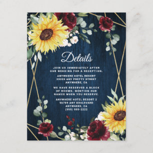Carte D'accompagnement Sunflower Bourgogne Rose Marine Mariage géométriqu
