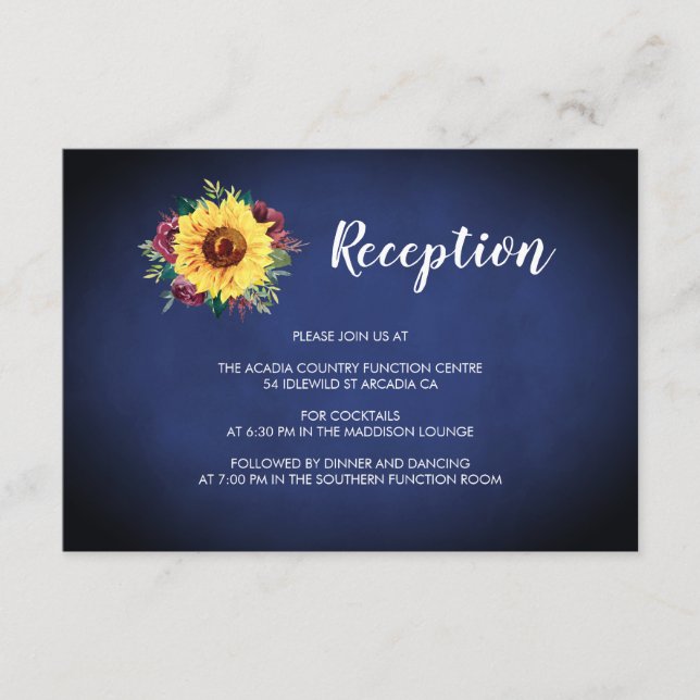 Carte D'accompagnement Sunflower Bourgogne Rose Navy Blue Réception (Devant)