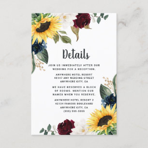 Carte D'accompagnement Sunflower Bourgogne Rouge et bleu marine Roses Mar