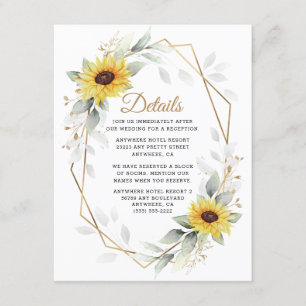 Carte D'accompagnement Sunflower Elegant Rustique Mariage d'or géométriqu