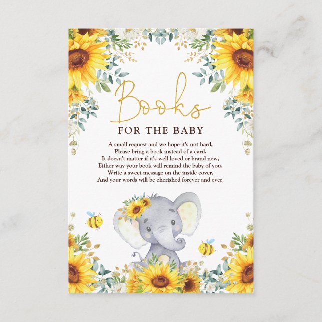 Carte D'accompagnement Sunflower Elephant Livres Baby showers pour bébé (Devant)