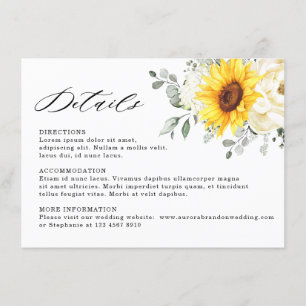 Carte D'accompagnement Sunflower Ivory Peony Eucalyptus Détails du Mariag