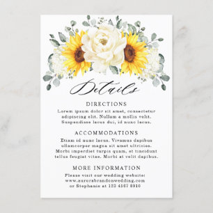 Carte D'accompagnement Sunflower Ivory Peony Eucalyptus Détails du Mariag