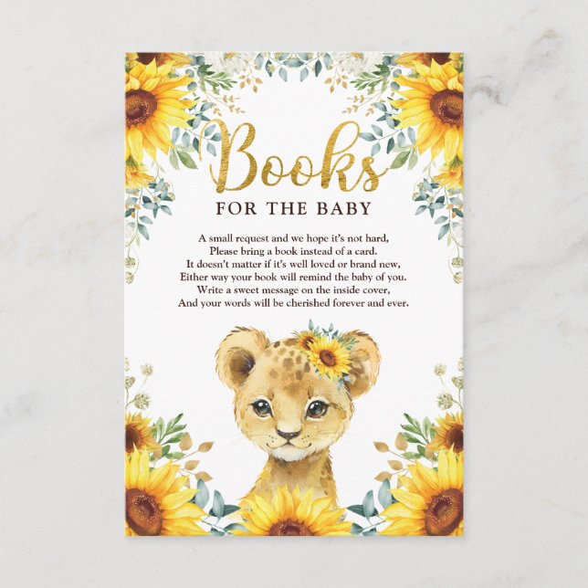 Carte D'accompagnement Sunflower Lion Cub Baby shower Livres pour bébé (Devant)