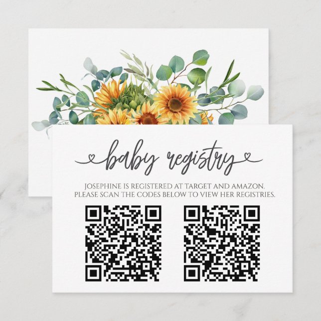 Carte D'accompagnement Sunflower Sunshine Fall Baby Shower QR Code (Devant / Derrière)