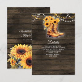 Carte D'accompagnement Sunflowers Cowboy Boots Barre Bois Mariage de l'Ou