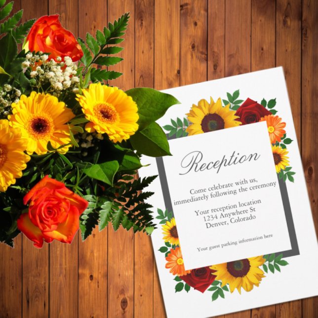 Carte D'accompagnement Sunset Sunflower Rose Floral Mariage Réception (Créateur téléchargé)