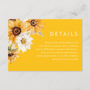 Carte D'accompagnement Sunshine Tournesol Mariage moderne Détails