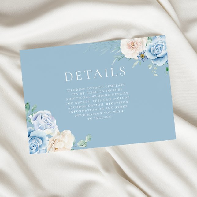 Carte D'accompagnement Superbe Blanc & Ciel Bleu Floral Détails du Mariag (Créateur téléchargé)