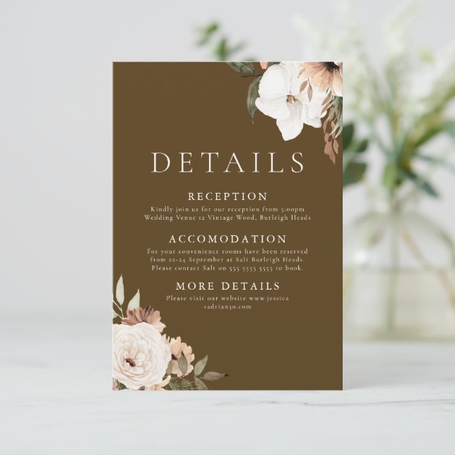 Carte D'accompagnement Superbe Boho Floral Détails du Mariage (Debout devant)