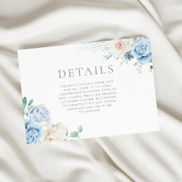 Carte D'accompagnement Superbe Mariage blanc & bleu Floral Détails