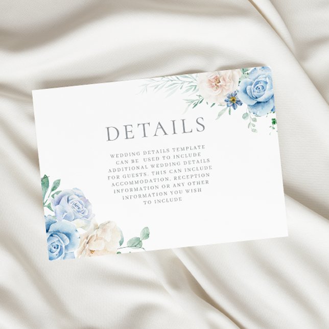 Carte D'accompagnement Superbe Mariage blanc & bleu Floral Détails (Créateur téléchargé)