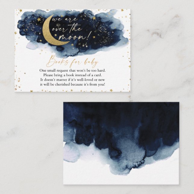 Carte D'accompagnement Sur la lune Livres pour le Baby shower (Devant / Derrière)