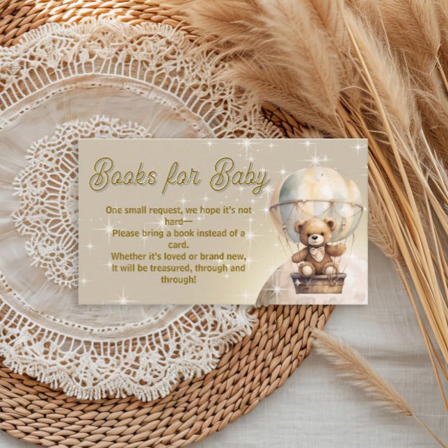 Carte D'accompagnement Sur la Lune Teddy Bear Livres pour bébé (Over the moon hot air balloon teddy bear baby shower "Books for Baby" card)