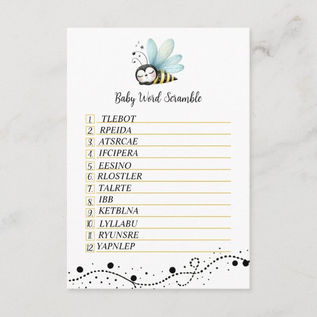 Carte D'accompagnement Sweet Bee Baby Word Scramble Card (Devant)