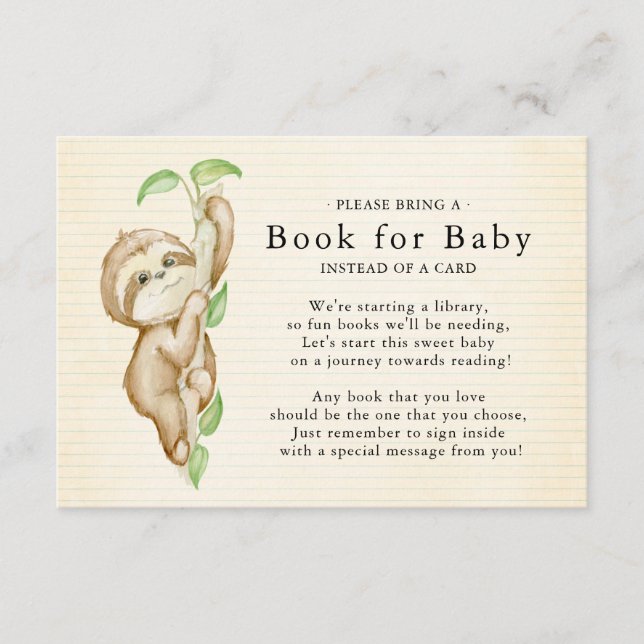 Carte D'accompagnement Sweet Sloth Baby shower Book pour Baby Card (Devant)