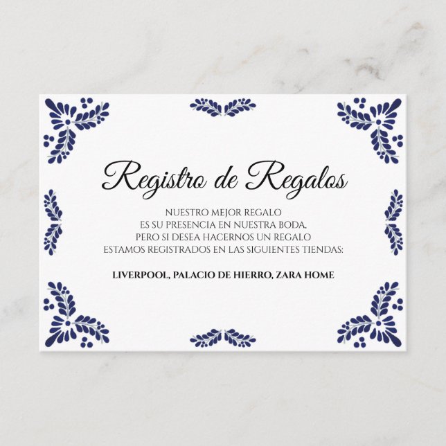 Carte D'accompagnement Talavera Black Floral Minimalist Spanish Wedding (Devant)