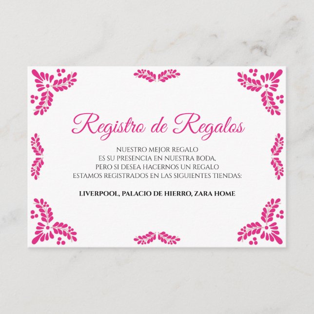 Carte D'accompagnement Talavera Pink Floral Minimalist Spanish Wedding (Devant)