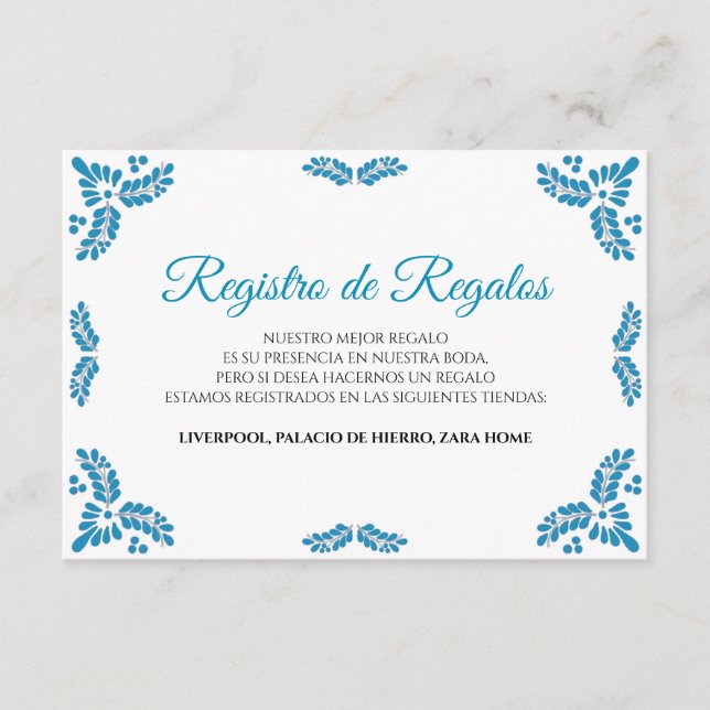 Carte D'accompagnement Talavera Turquoise Minimalist Spanish Wedding (Devant)