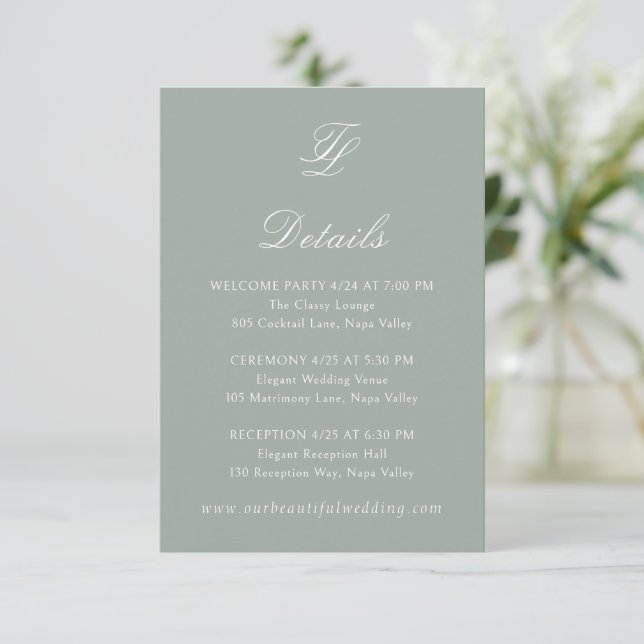 Carte D'accompagnement Talula Sage Green Mariage élégant (Debout devant)