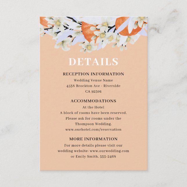 Carte D'accompagnement Tangerine Agrumes Branches florissantes Wreath Flo (Devant)