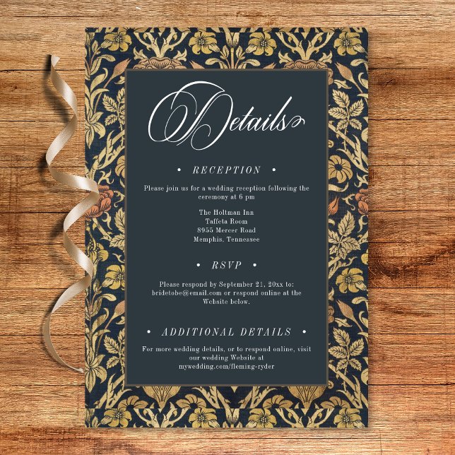 Carte D'accompagnement Tapisserie Victorienne William Morris Fleurs Maria (Victorian Tapestry William Morris Floral Wedding Enclosure Card)