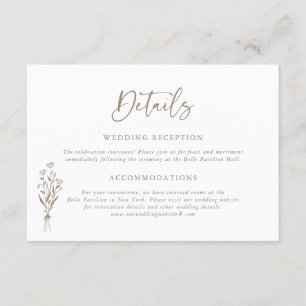 Carte D'accompagnement Taupe Minimailist Bouquet floral Détails du Mariag