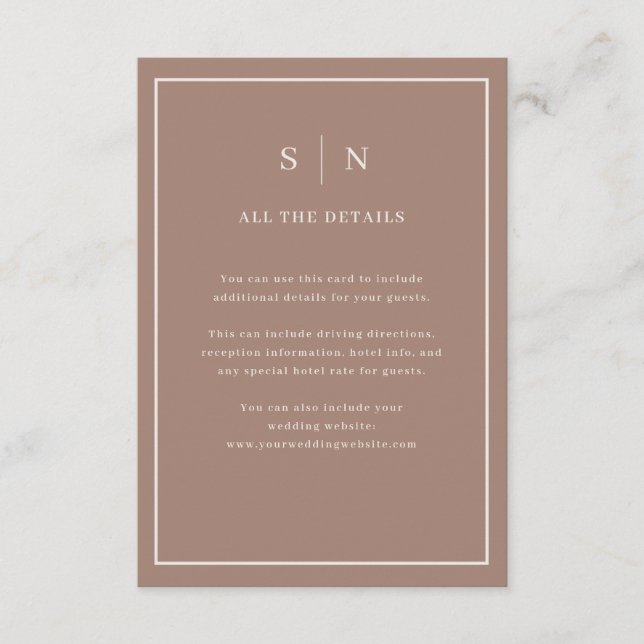 Carte D'accompagnement Taupe Minimal Chic Border | Wedding Guest Details (Devant)