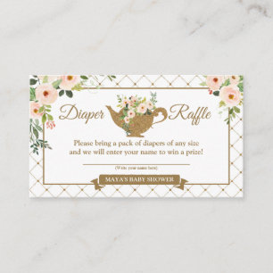 Carte D'accompagnement Tea Party Blanc Blush Floral Diaper Raffle Ticket