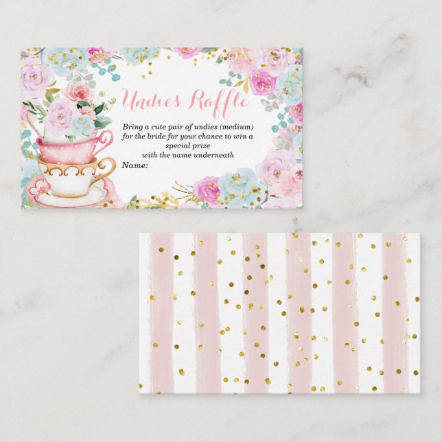 Carte D'accompagnement Tea Party Pastel Fleurs Undies Raffle (Devant / Derrière)