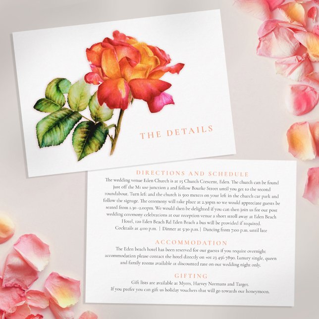 Carte D'accompagnement Tea rose rouge orange orange aquarelle détails du  (Créateur téléchargé)