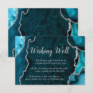 Carte D'accompagnement Teal Blue and Silver Agate Wedding Wishing Well