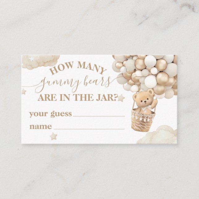 Carte D'accompagnement Teddy Bear Balloon Baby shower deviner jeu (Devant)