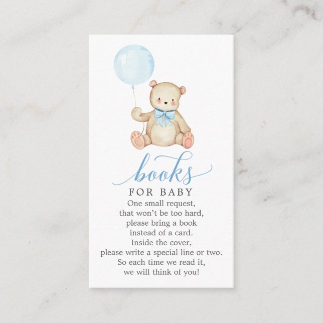 Carte D'accompagnement Teddy Bear Boy Book Demande Baby shower Card (Devant)