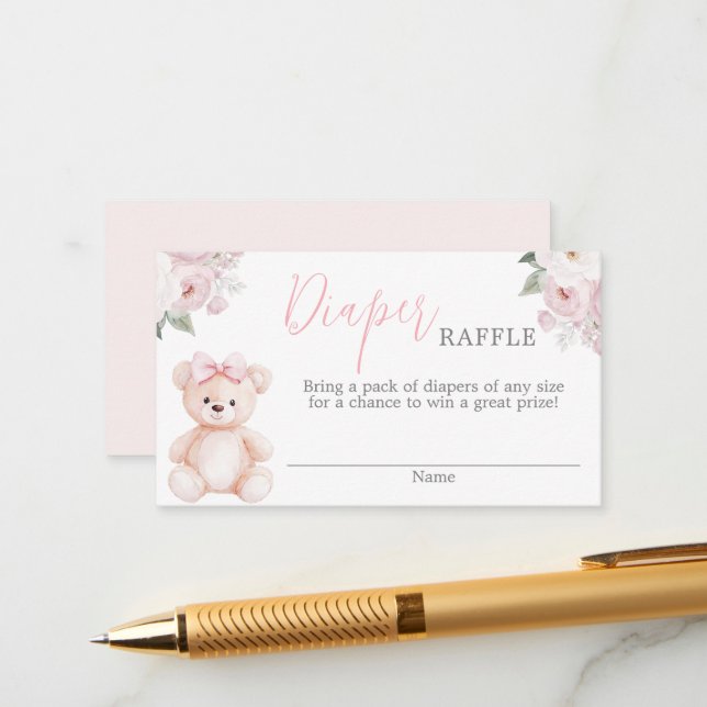 Carte D'accompagnement Teddy Bear Diaper Raffle Card (Devant/Arrière en situation)