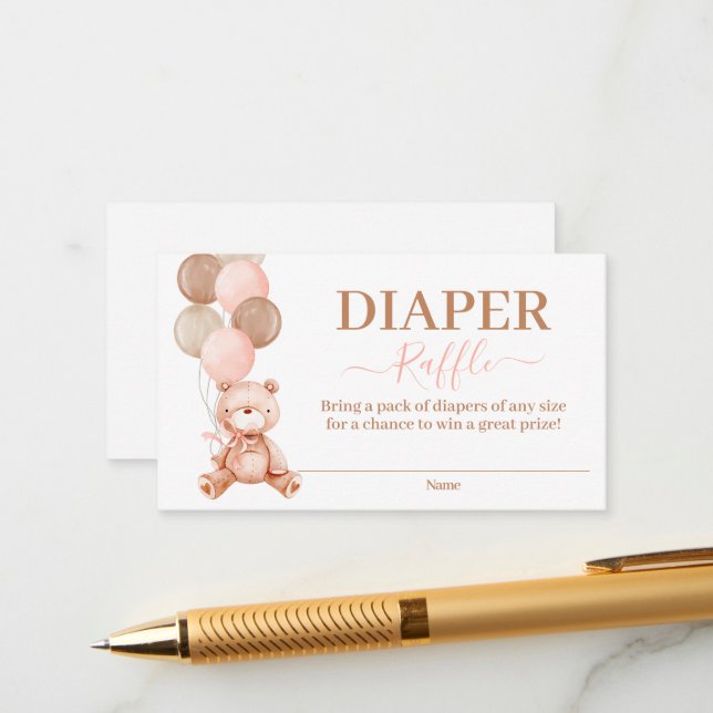 Carte D'accompagnement Teddy Bear Girl Diaper Raffle (Devant/Arrière en situation)