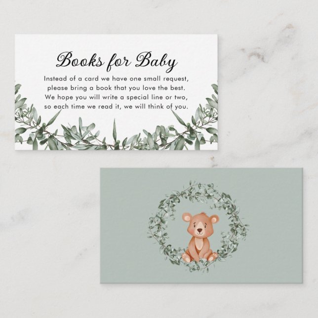 Carte D'accompagnement Teddy Bear Greenery Livres pour bébé (Devant / Derrière)
