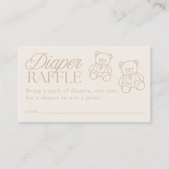 Carte D'accompagnement Teddy Bear Minimal Baby Shower Diaper Raffle (Devant)