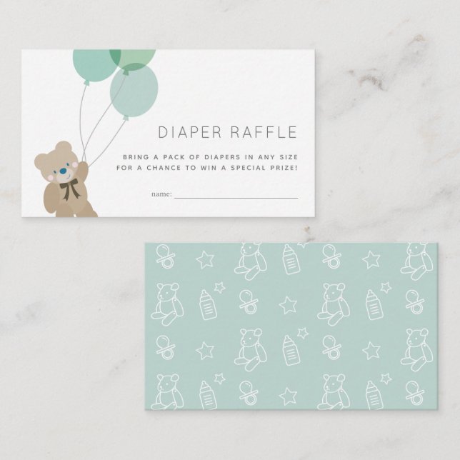 Carte D'accompagnement Teddy Bear Mint Baby shower Déchets Ticekt (Devant / Derrière)
