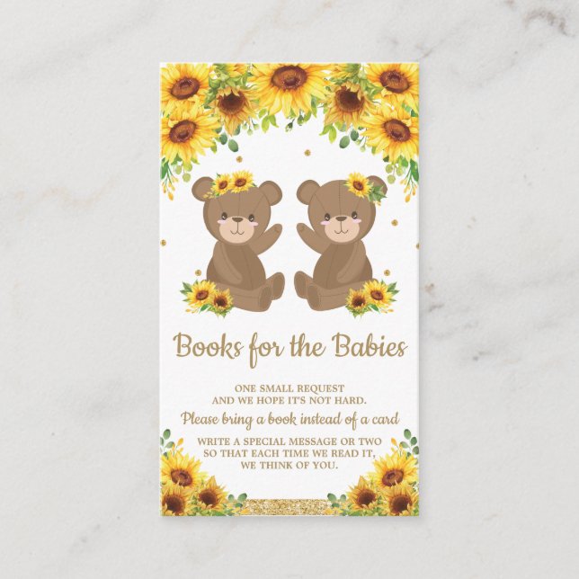 Carte D'accompagnement Teddy Bear Sunflower Twin Baby shower Apportez un  (Devant)