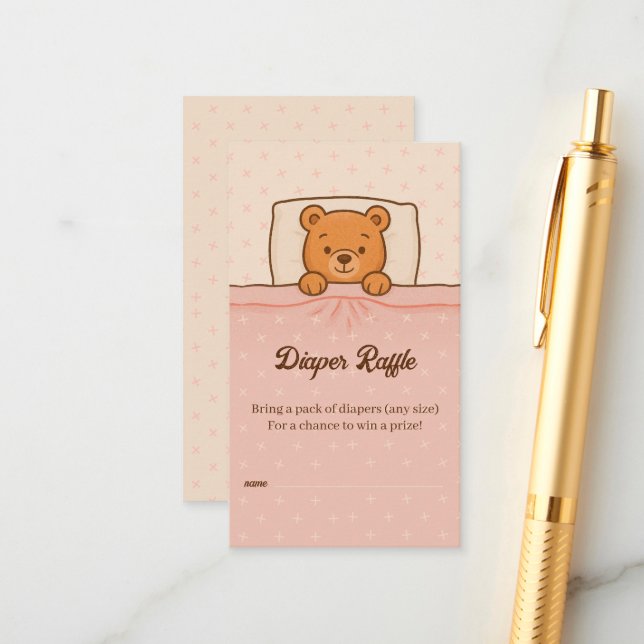 Carte D'accompagnement Teddy Sleepy Ours Clair Pink Diaper Ticket (Devant/Arrière en situation)