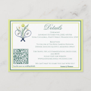 Carte D'accompagnement Tennis Thématique Tenniscore Mariage Vert Lime Cou